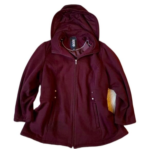 Details INTL Burgundy Full Zip Hooded Jacket w/Detachable Hood (Size: 1X) - Picture 1 of 14